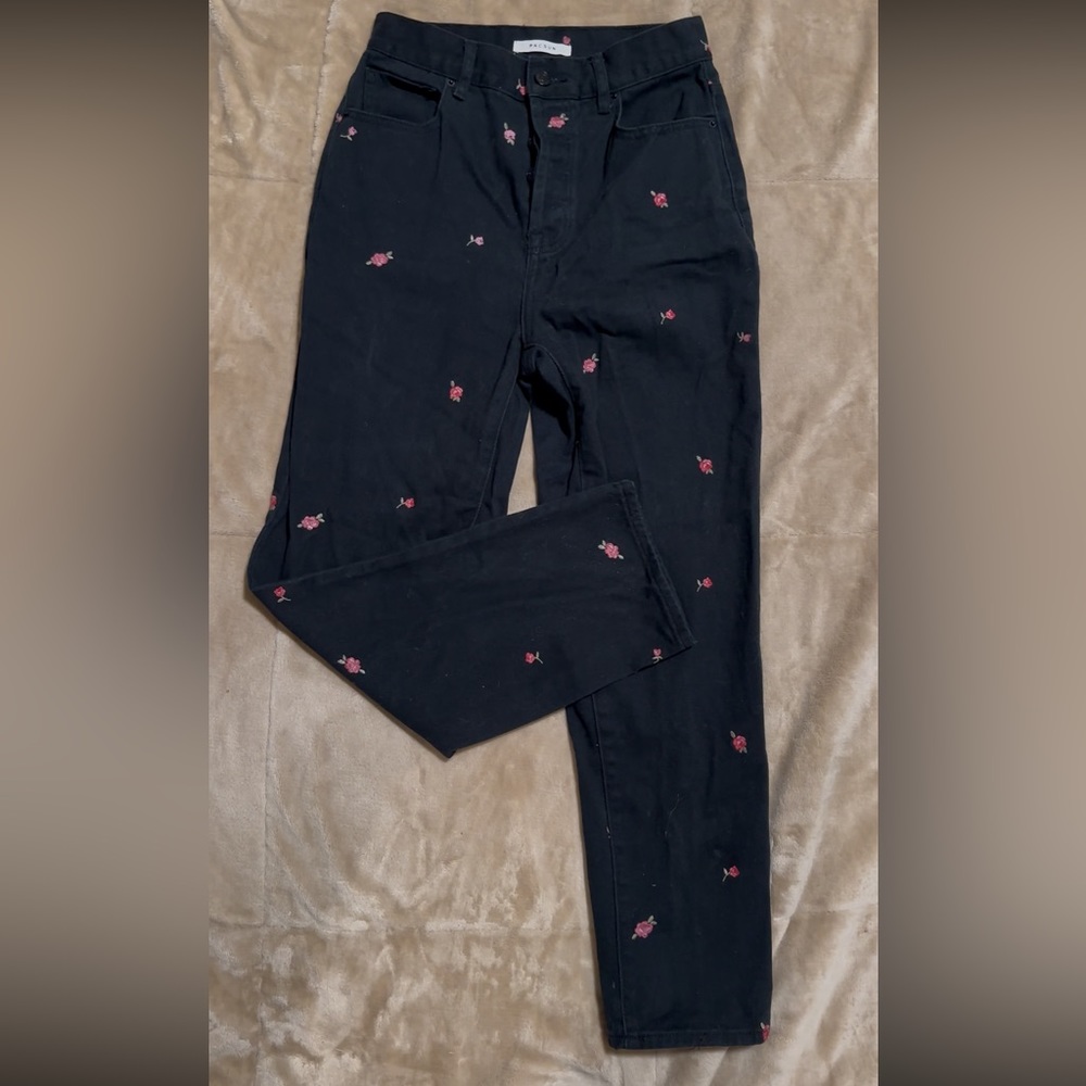 Black pants with embroidered flowers size 26